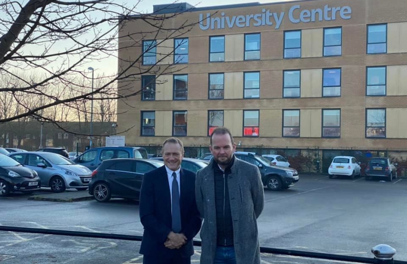 James Daly and Bury College Principal Charlie Deane outside the Bury College University Centre