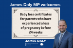 James Daly MP welcomes baby loss certificates 