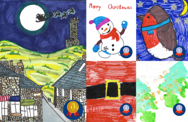 A collage of the winner and runners up of James Daly's Christmas Card competition. Larger versions of the images with alt text are within the article