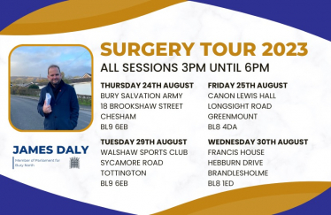 James Daly MP is holding a series of surgeries across the constituency in August 2023